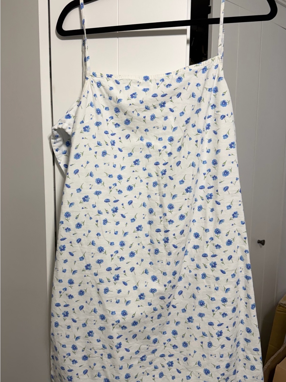 American Eagle Outfitters White Slip Dress with Blue Floral Print